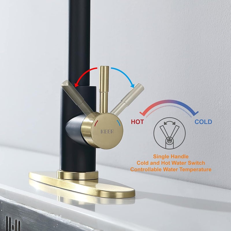 Keer Matte Black Single Handle Pull Down Kitchen Faucet with Soap Dispenser, 3 Modes Sprayer, Easy Assembly, Single Handle High Arc Stainless Steel Faucet - Image 2